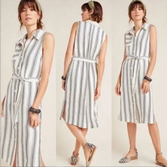 NWT Anthropologie Maeve Esther Sleeveless Striped Shirt Dress Size 10 - Picture 1 of 10